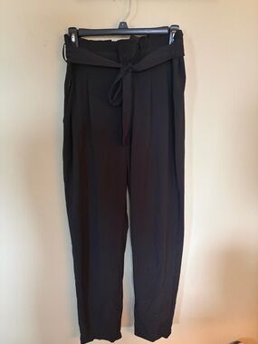 Athleta Skyline II Black Paperbag Waist Trousers with Tie
